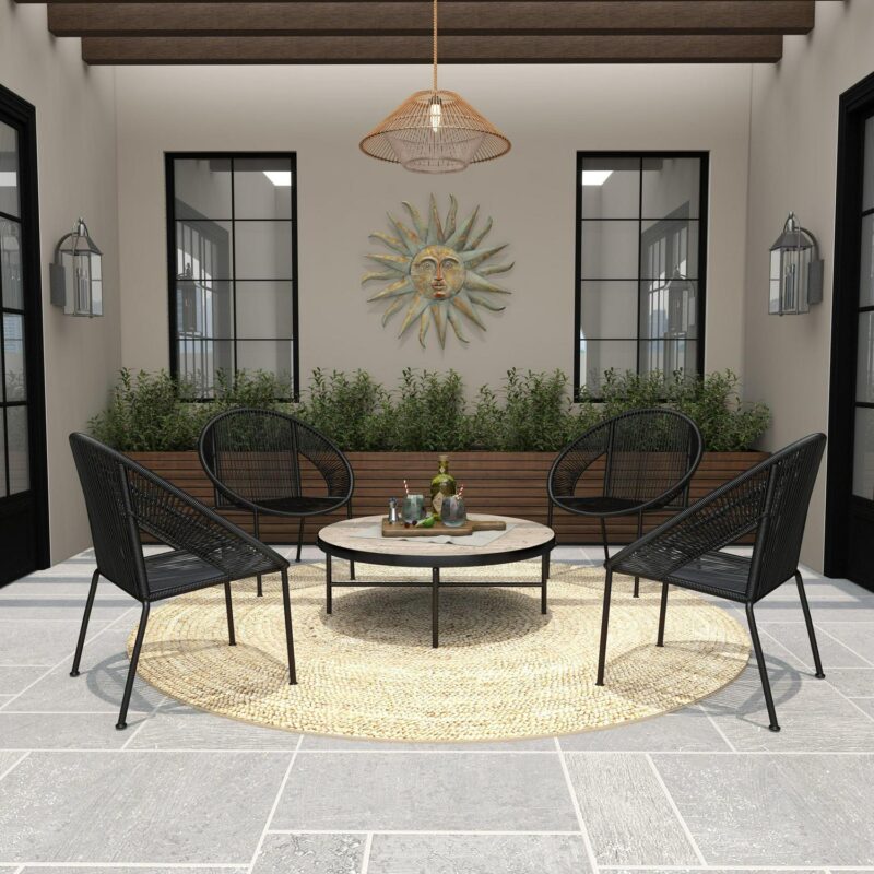 DecMode Black Plastic Rattan Contemporary Outdoor Chair, 29 W x 23 L x 30 H, featuring a Rounded Seat with Backrest - Image 13