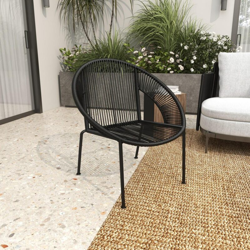 DecMode Black Plastic Rattan Contemporary Outdoor Chair, 29 W x 23 L x 30 H, featuring a Rounded Seat with Backrest - Image 10