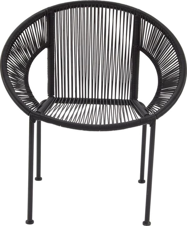 DecMode Black Plastic Rattan Contemporary Outdoor Chair, 29 W x 23 L x 30 H, featuring a Rounded Seat with Backrest