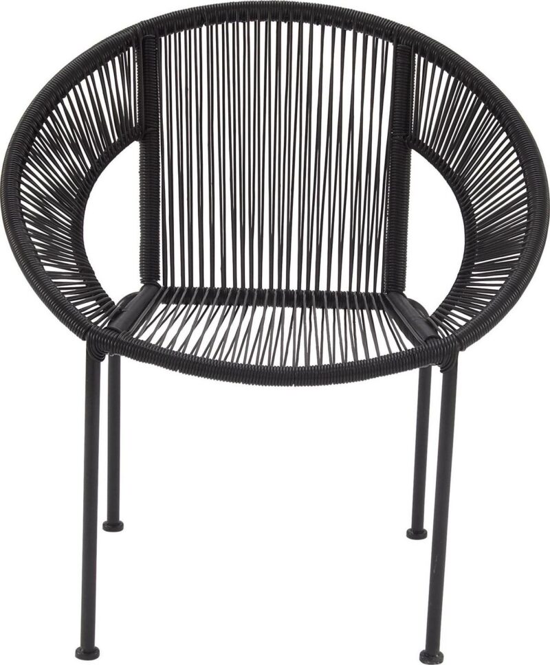 DecMode Black Plastic Rattan Contemporary Outdoor Chair, 29 W x 23 L x 30 H, featuring a Rounded Seat with Backrest