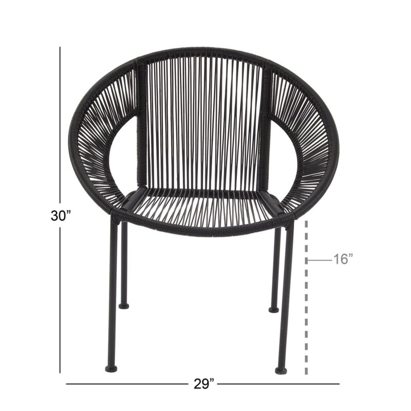DecMode Black Plastic Rattan Contemporary Outdoor Chair, 29 W x 23 L x 30 H, featuring a Rounded Seat with Backrest - Image 4