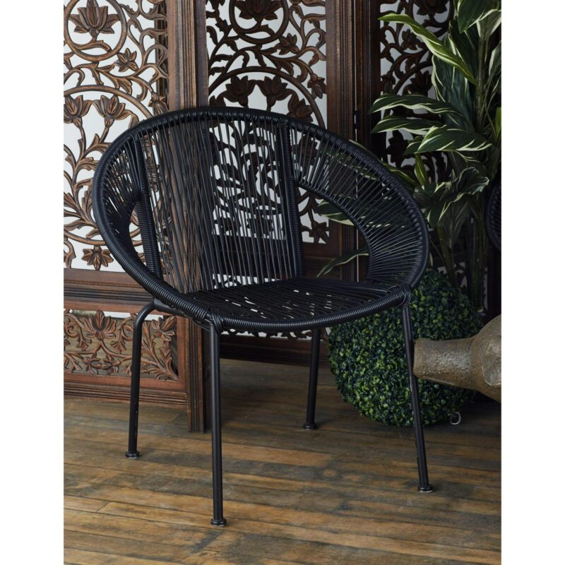 DecMode Black Plastic Rattan Contemporary Outdoor Chair, 29 W x 23 L x 30 H, featuring a Rounded Seat with Backrest - Image 3