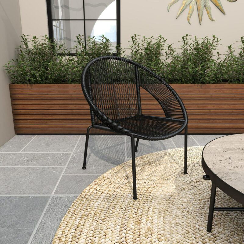 DecMode Black Plastic Rattan Contemporary Outdoor Chair, 29 W x 23 L x 30 H, featuring a Rounded Seat with Backrest - Image 11