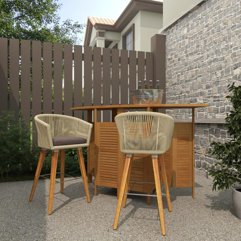 DecMode Wood Indoor Outdoor Woven Rope Bar Stool with Polyester Cushions and Slender Tapered Legs, Gray - Image 15