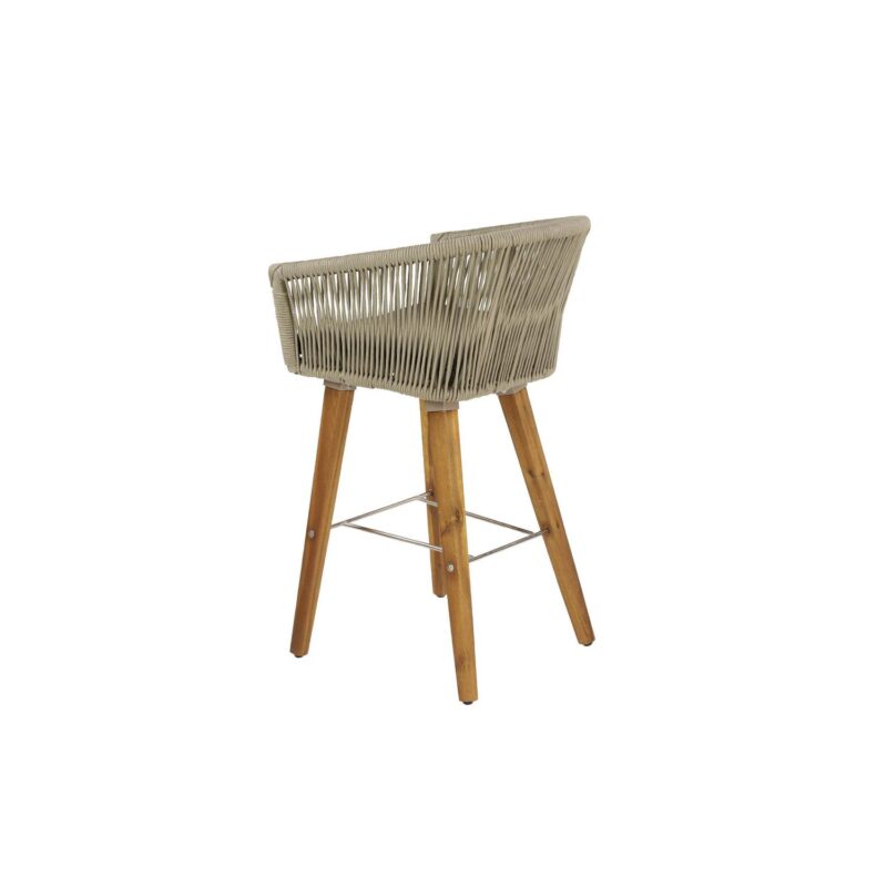 DecMode Wood Indoor Outdoor Woven Rope Bar Stool with Polyester Cushions and Slender Tapered Legs, Gray - Image 11