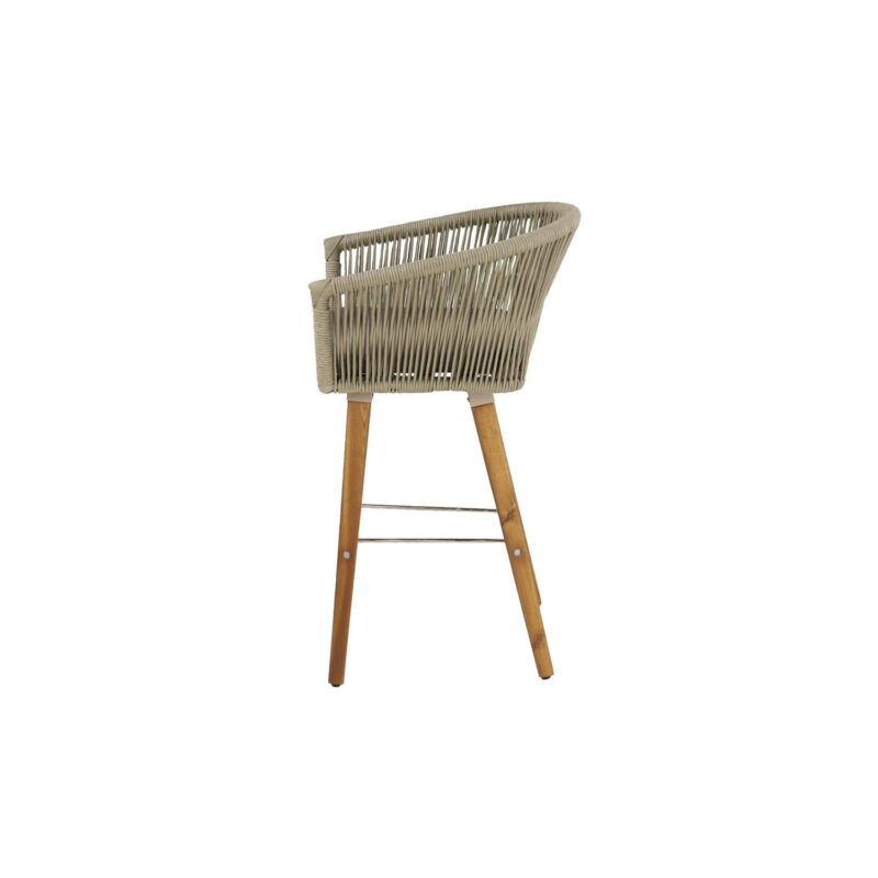 DecMode Wood Indoor Outdoor Woven Rope Bar Stool with Polyester Cushions and Slender Tapered Legs, Gray - Image 9