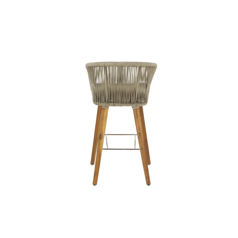 DecMode Wood Indoor Outdoor Woven Rope Bar Stool with Polyester Cushions and Slender Tapered Legs, Gray - Image 10