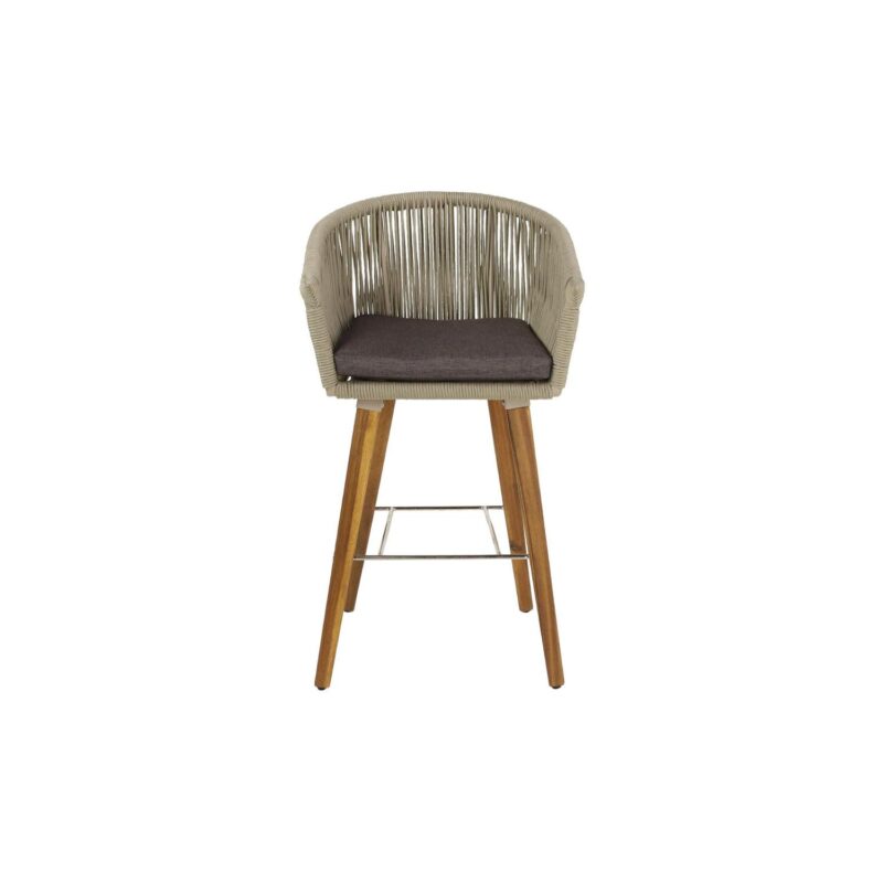DecMode Wood Indoor Outdoor Woven Rope Bar Stool with Polyester Cushions and Slender Tapered Legs, Gray - Image 8