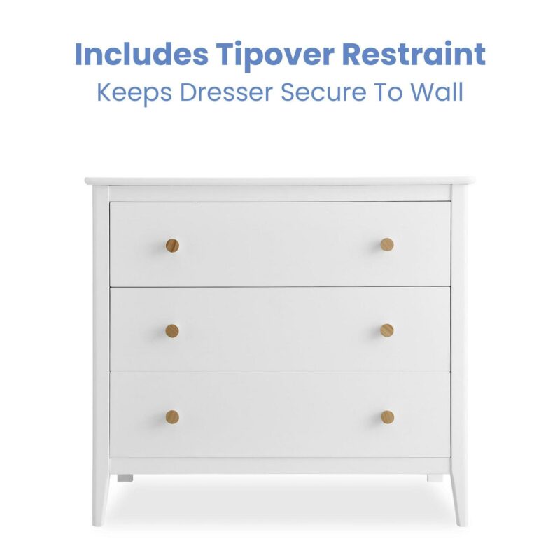 Delta Children Casey 3 Drawer Dresser with Interlocking Drawers, Bianca White/Natural - Image 6