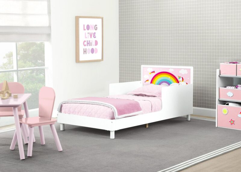 Delta Children Dreamer Toddler Bed (Choose from Dinosaur or Rainbow Headboard Stickers), Bianca White - Image 3