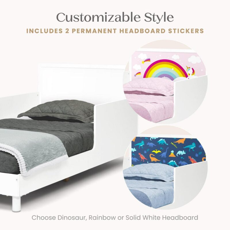 Delta Children Dreamer Toddler Bed (Choose from Dinosaur or Rainbow Headboard Stickers), Bianca White - Image 5