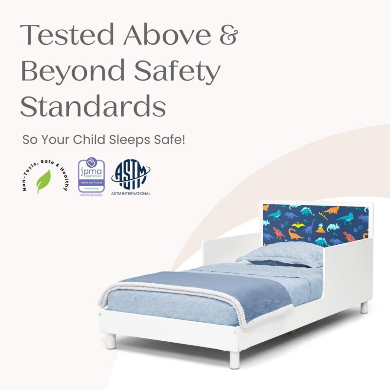 Delta Children Dreamer Toddler Bed (Choose from Dinosaur or Rainbow Headboard Stickers), Bianca White - Image 6