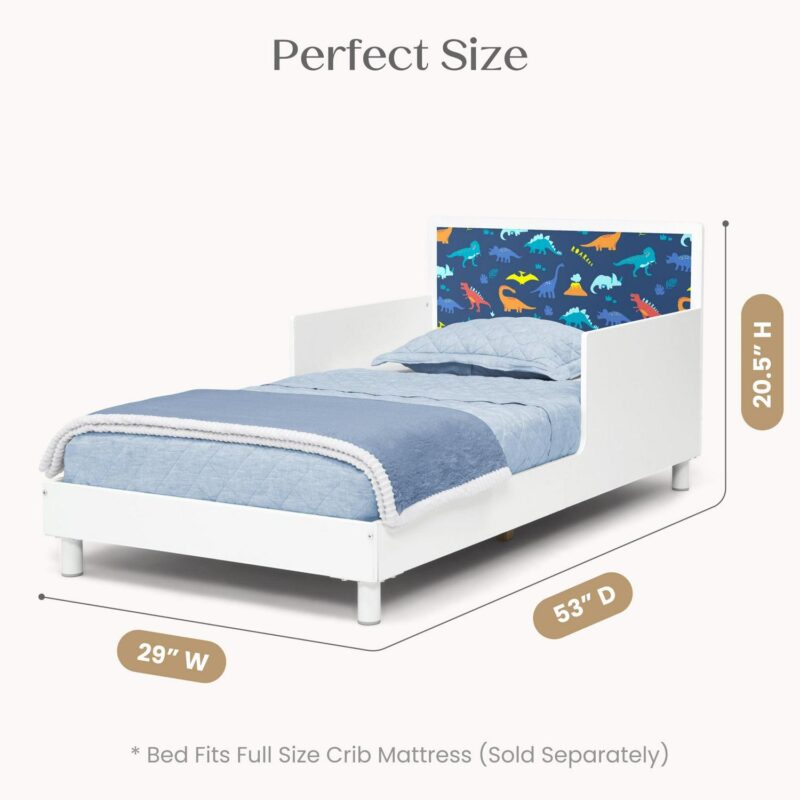 Delta Children Dreamer Toddler Bed (Choose from Dinosaur or Rainbow Headboard Stickers), Bianca White - Image 8