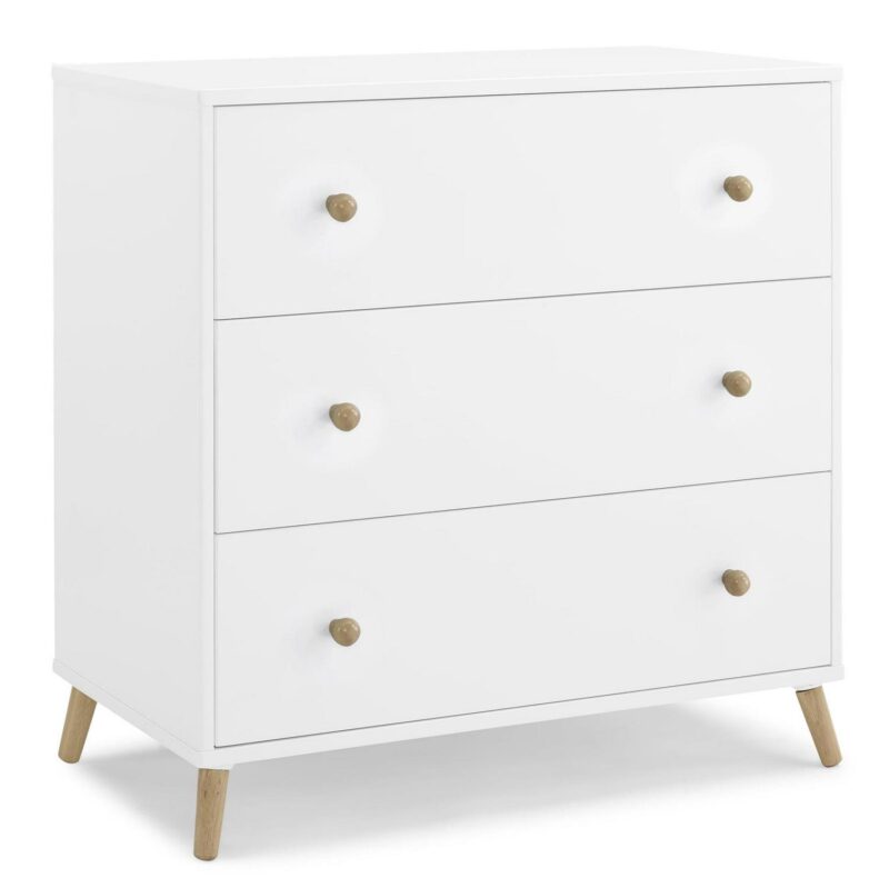 Delta Children Essex 3 Drawer Dresser with Interlocking Drawers - Greenguard Gold Certified, Bianca White/Natural