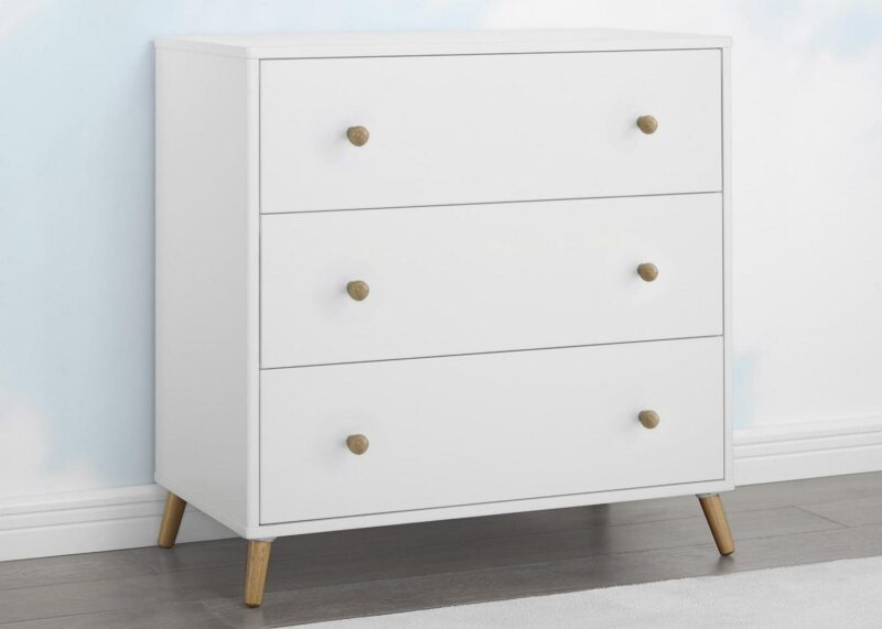 Delta Children Essex 3 Drawer Dresser with Interlocking Drawers - Greenguard Gold Certified, Bianca White/Natural - Image 2