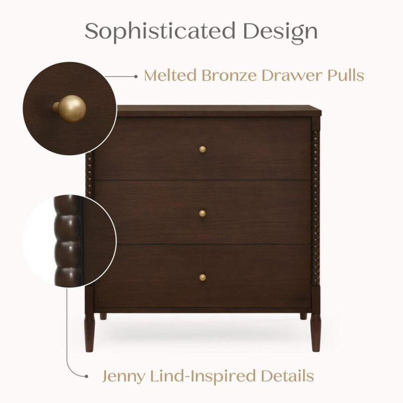 Delta Children Lily 3 Drawer Dresser with Interlocking Drawers, Walnut Espresso - Image 5