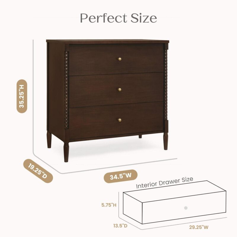 Delta Children Lily 3 Drawer Dresser with Interlocking Drawers, Walnut Espresso - Image 8