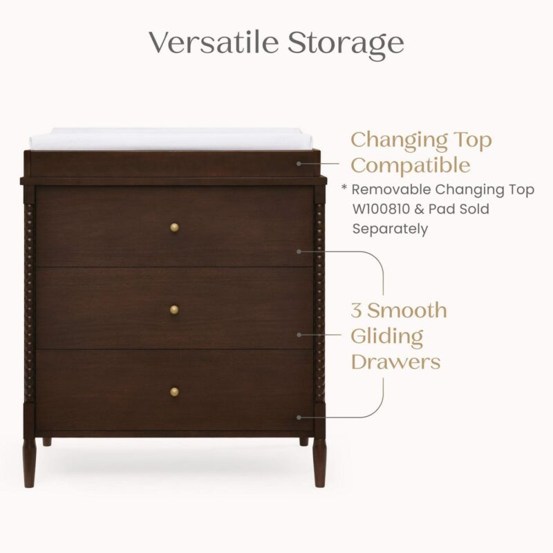 Delta Children Lily 3 Drawer Dresser with Interlocking Drawers, Walnut Espresso - Image 6