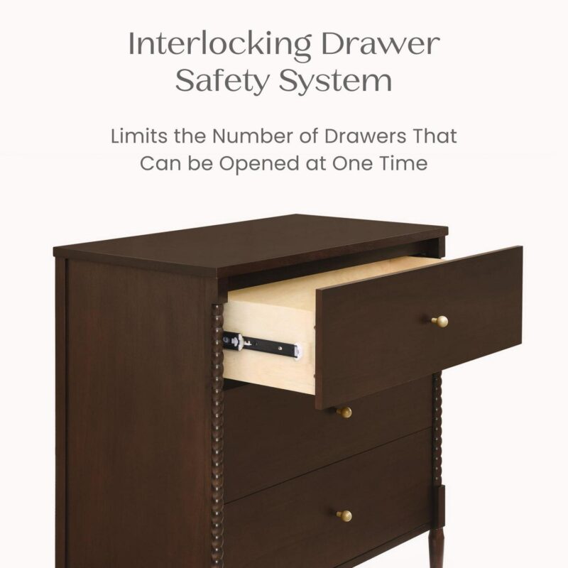 Delta Children Lily 3 Drawer Dresser with Interlocking Drawers, Walnut Espresso - Image 4