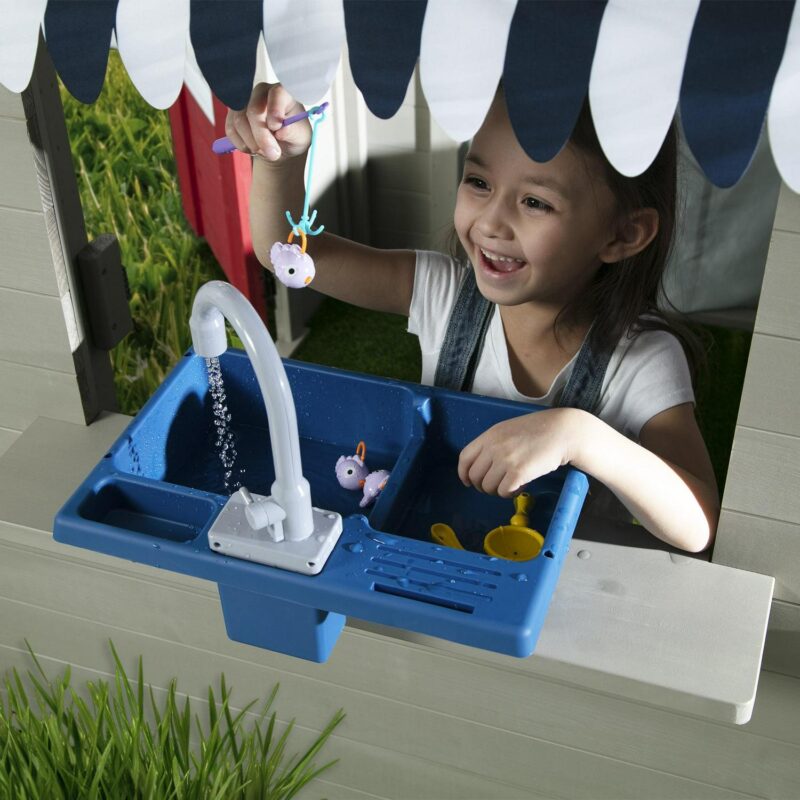Delta Children MySize Deluxe Outdoor Playhouse with Play Sink with Running Water, Picnic Table and Mailbox a Premium Wooden Cedar Playhouse for Kids, Grey - Image 8
