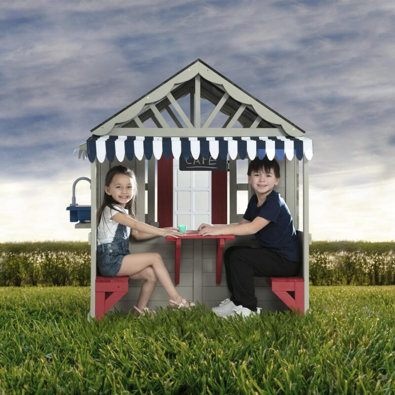 Delta Children MySize Deluxe Outdoor Playhouse with Play Sink with Running Water, Picnic Table and Mailbox a Premium Wooden Cedar Playhouse for Kids, Grey - Image 7