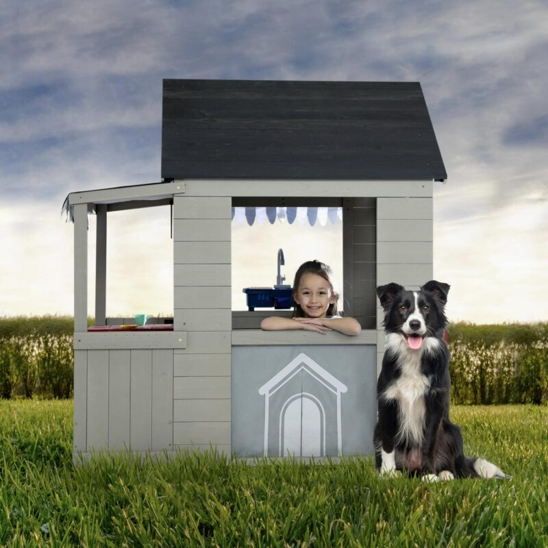 Delta Children MySize Deluxe Outdoor Playhouse with Play Sink with Running Water, Picnic Table and Mailbox a Premium Wooden Cedar Playhouse for Kids, Grey - Image 9