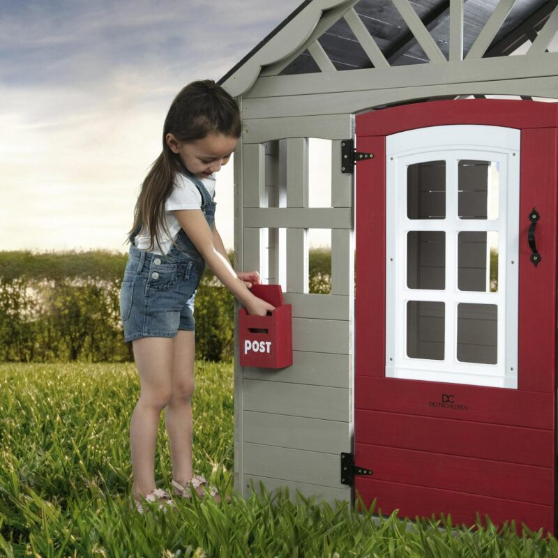 Delta Children MySize Deluxe Outdoor Playhouse with Play Sink with Running Water, Picnic Table and Mailbox a Premium Wooden Cedar Playhouse for Kids, Grey - Image 10