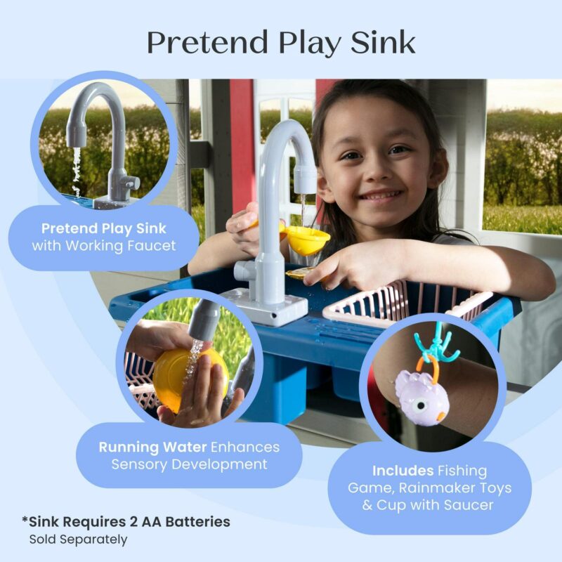 Delta Children MySize Deluxe Outdoor Playhouse with Play Sink with Running Water, Picnic Table and Mailbox a Premium Wooden Cedar Playhouse for Kids, Grey - Image 3