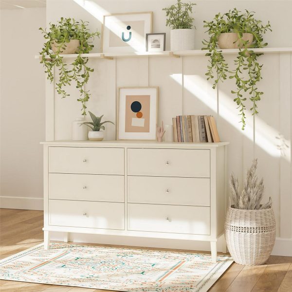 Desert Fields Eclectic Boho 6-Drawer Dresser, Soft White