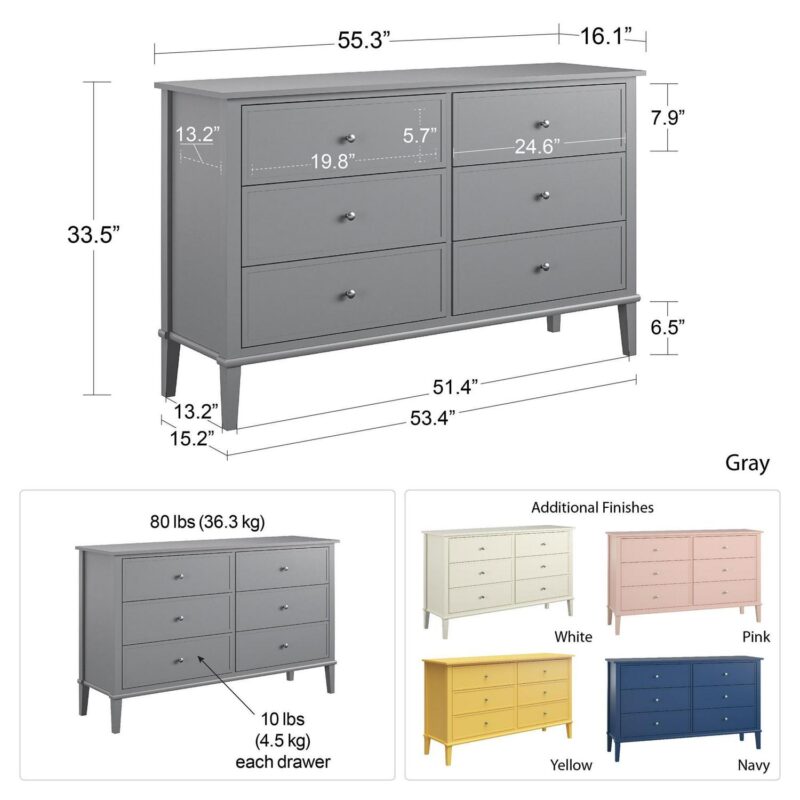 Desert Fields Eclectic Boho 6-Drawer Dresser, Soft White - Image 9