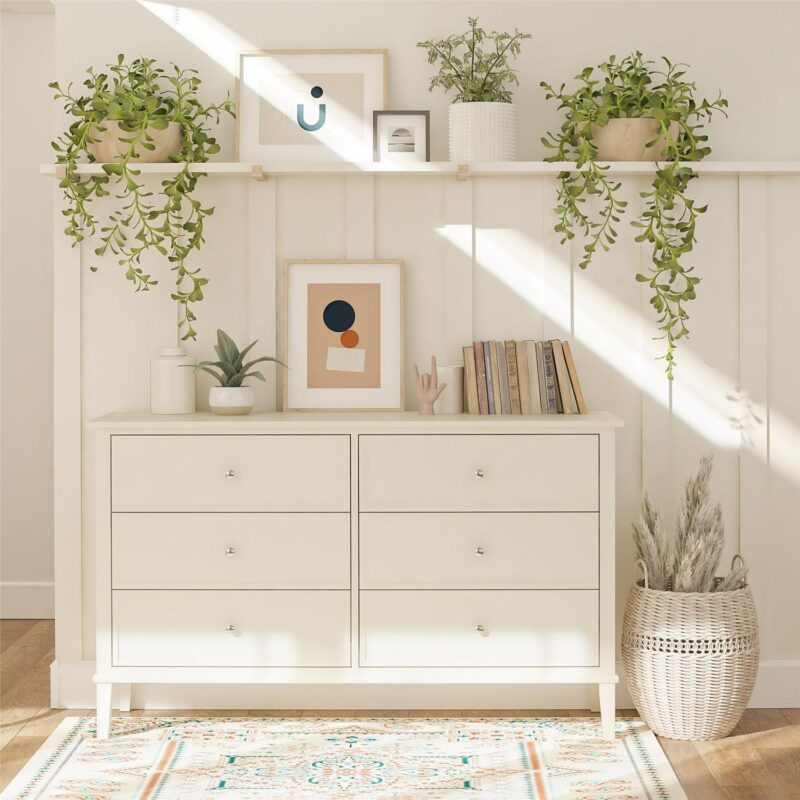Desert Fields Eclectic Boho 6-Drawer Dresser, Soft White - Image 2