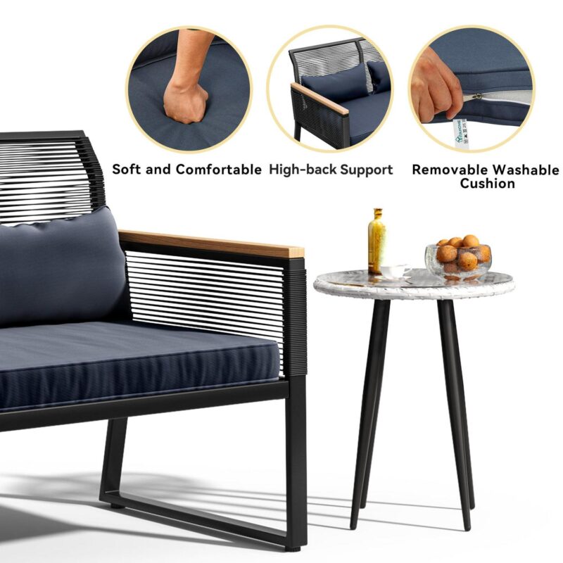 Dextrus 1 Steel Weather-resistant Outdoor Conversation Sets with Loveseat, Black/Navy Blue - Image 3