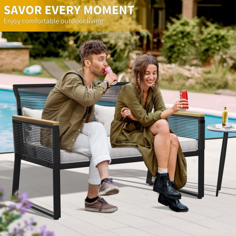 Dextrus 1 Steel Weather-resistant Outdoor Conversation Sets with Loveseat, Black/Navy Blue - Image 4