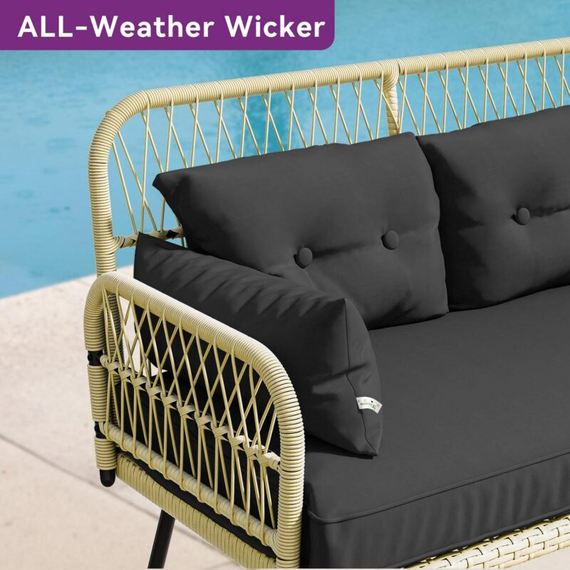 Dextrus 2-Piece All-Weather Outdoor Wicker Loveseat,  Rattan Conversation Patio Furniture Set, Perfect for Backyard, Balcony, and Deck - Light Brown + Black - Image 3