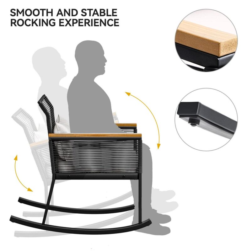 Dextrus 3 Rattan Minimalist Style Outdoor Conversation Sets with Chairs and Table, Black/Light Gray - Image 3