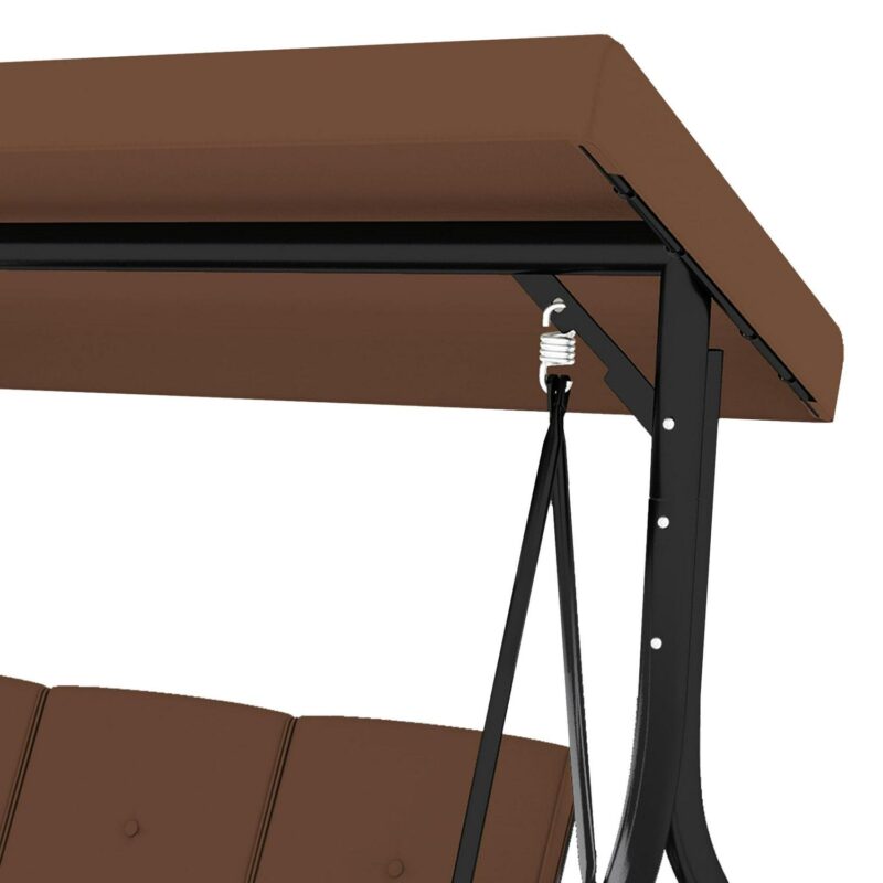 Dextrus 3-Seat Porch Swing Bed with Canopy and Cushion for Adults in Garden, Poolside, Balcony (Brown) - Image 11