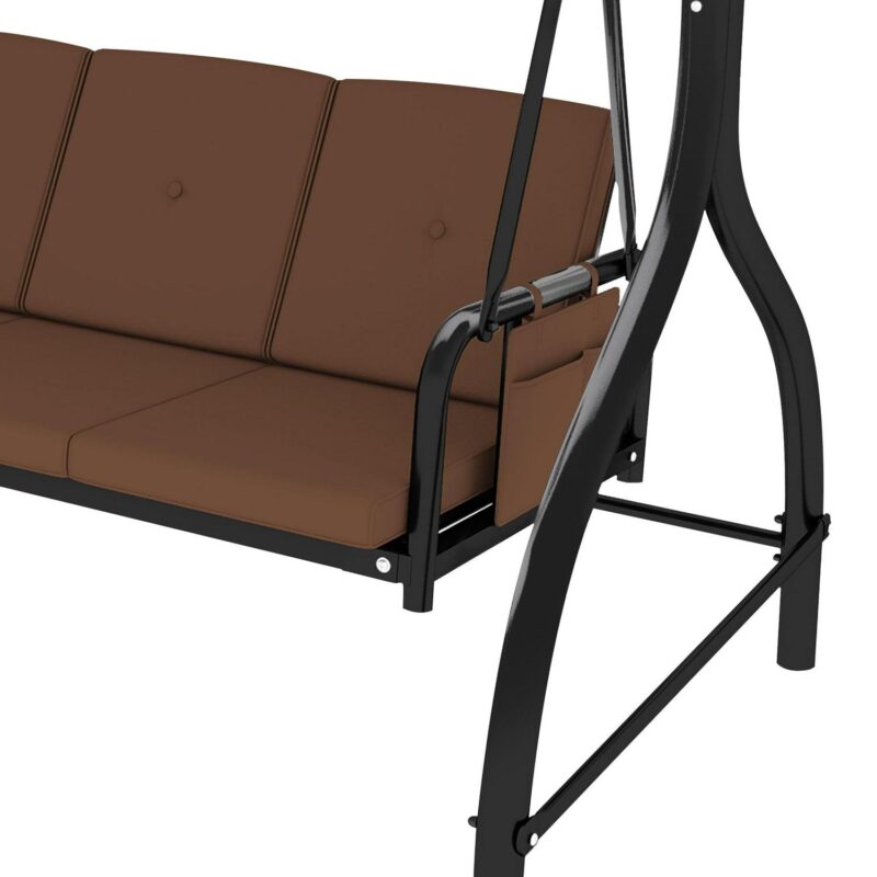Dextrus 3-Seat Porch Swing Bed with Canopy and Cushion for Adults in Garden, Poolside, Balcony (Brown) - Image 3