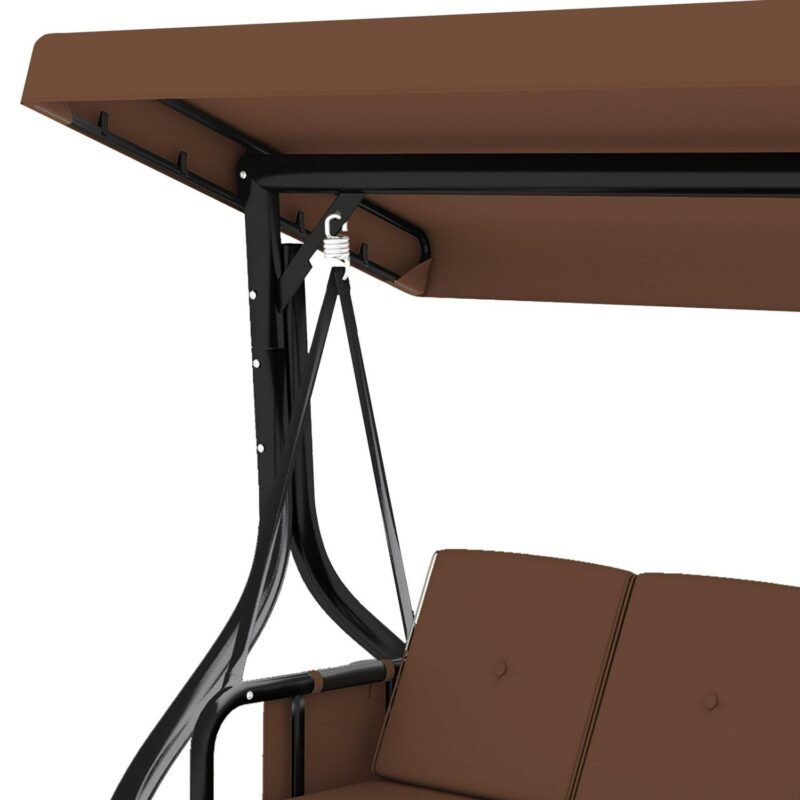 Dextrus 3-Seat Porch Swing Bed with Canopy and Cushion for Adults in Garden, Poolside, Balcony (Brown) - Image 5