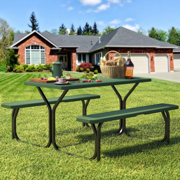 Dextrus 4.5 ft Outdoor Picnic Table Set with Weatherproof Resin Tabletop and Sturdy Steel Frame, Green