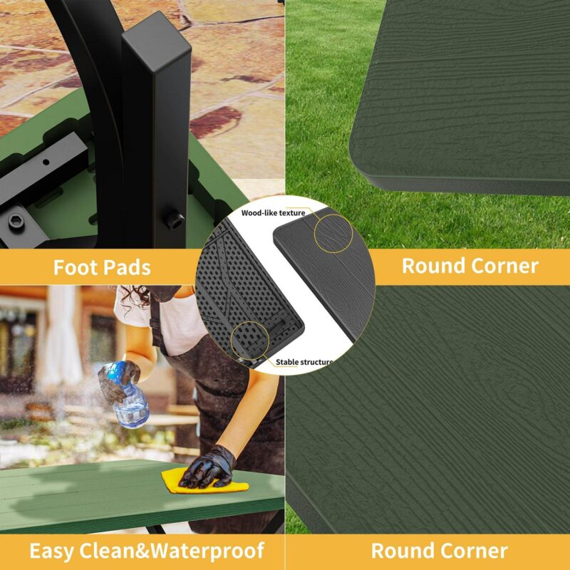 Dextrus 4.5 ft Outdoor Picnic Table Set with Weatherproof Resin Tabletop and Sturdy Steel Frame, Green - Image 5