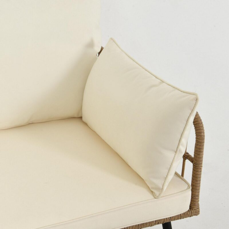 Dextrus 4-Piece Boho Woven Patio Furniture Set a L-Shaped Wicker Sectional Sofa with Cushions and Side Coffee Table in Beige - Image 4