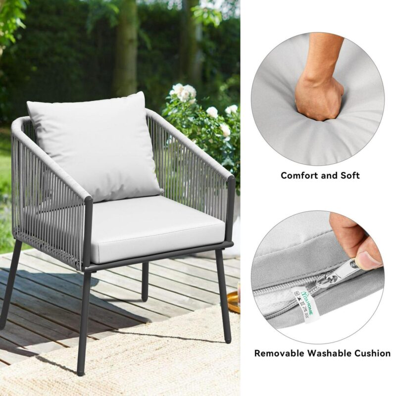 Dextrus 4-Piece Patio Furniture Wicker Outdoor Bistro Set, All Weather Double White Side Rattan Conversation Loveseat for Backyard, Balcony, Deck with Soft Cushions and Metal Table, Gray - Image 2