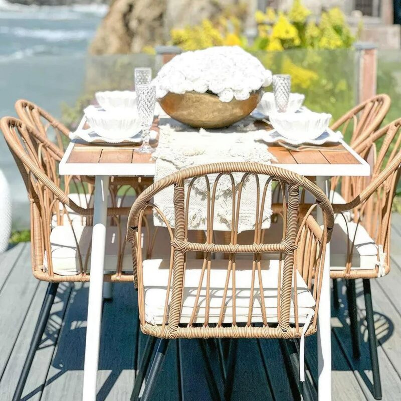 Dextrus 59in Outdoor Patio Table, Rectangle Bistro Table with Umbrella Hole,Dining Table - Beige - Image 6