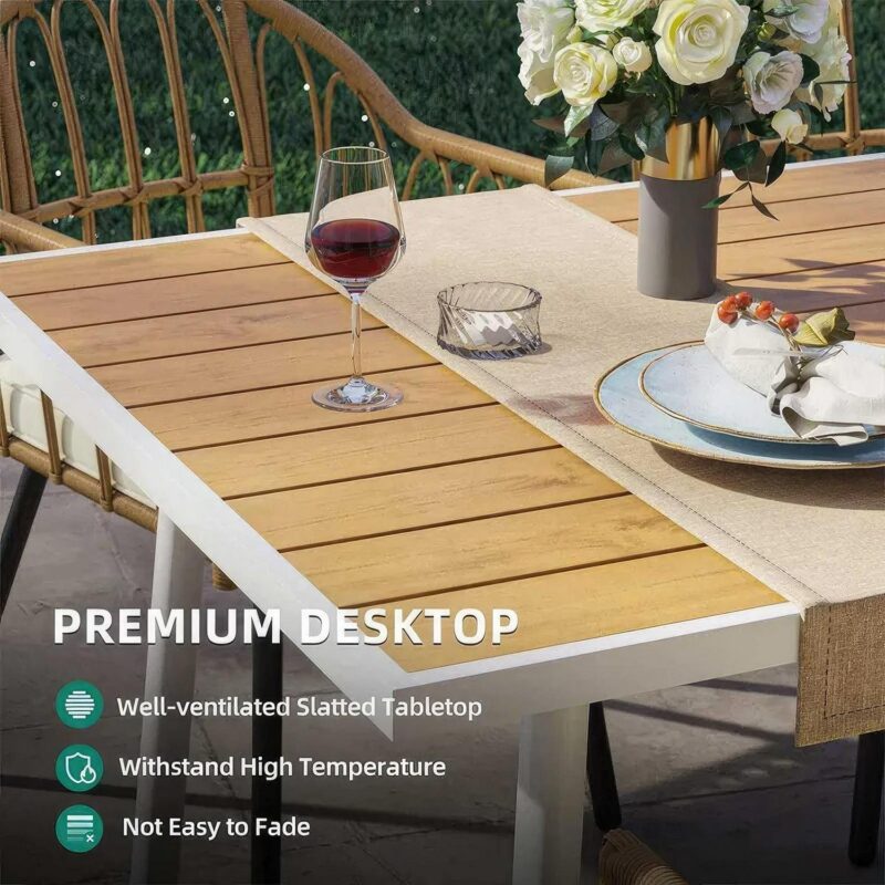 Dextrus 59in Outdoor Patio Table, Rectangle Bistro Table with Umbrella Hole,Dining Table - Beige - Image 3