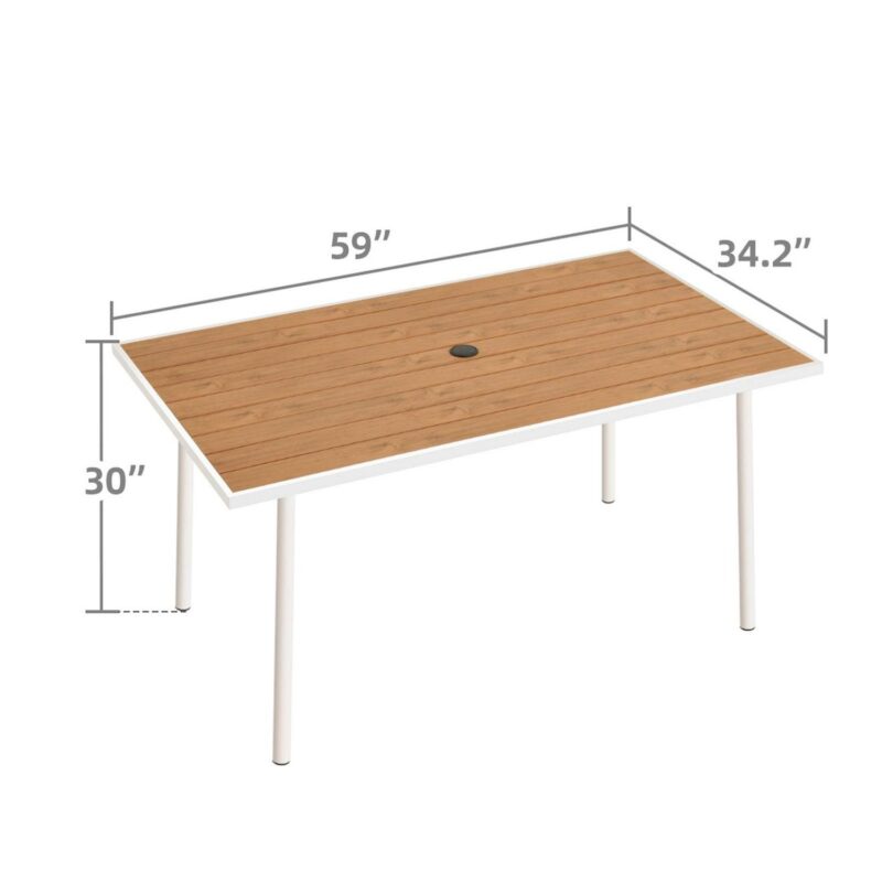 Dextrus 59in Outdoor Patio Table, Rectangle Bistro Table with Umbrella Hole,Dining Table - Beige - Image 4