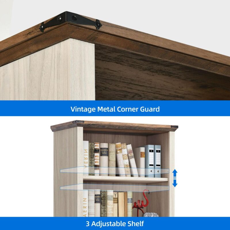 Dextrus 5-Shelf Bookcase with Doors and Drawer, Tall Wood Storage Cabinet with Adjustable Shelves for Home and Office - Image 4