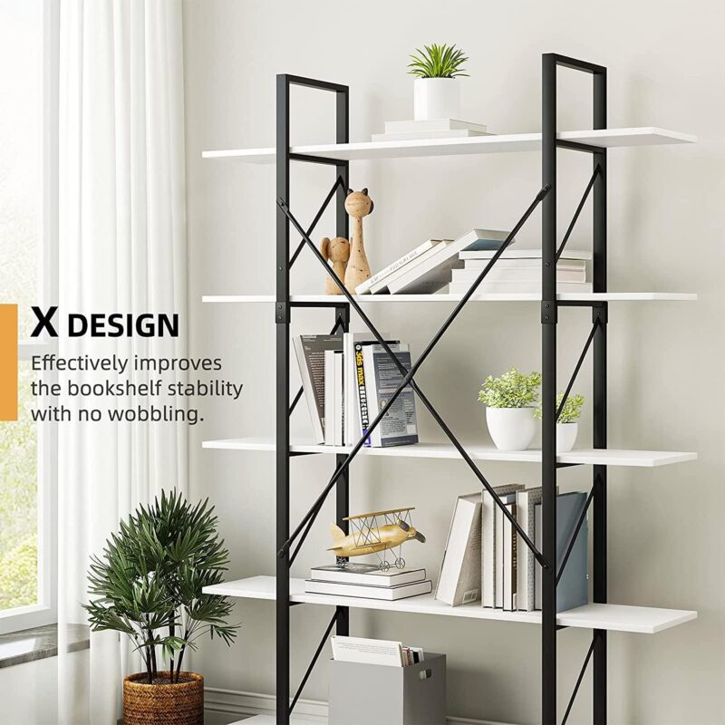 Dextrus 5 Tier Bookcase and Book Shelf, Modern Free Standing Bookshelf Storage Organizer with Metal Frame, Book Shelves for Living Room Bedroom Balcony Home Office - Image 8