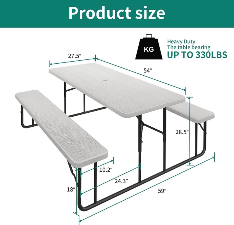 Dextrus 6  Heavy Duty Alloy Steel Picnic Table, White - Image 6