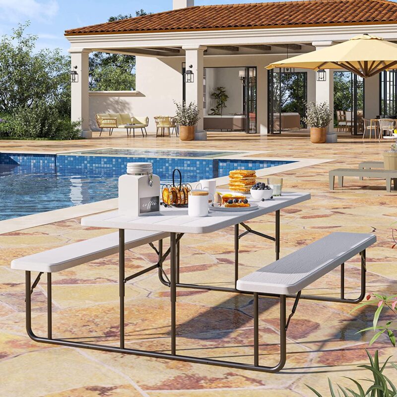Dextrus 6  Heavy Duty Alloy Steel Picnic Table, White - Image 3