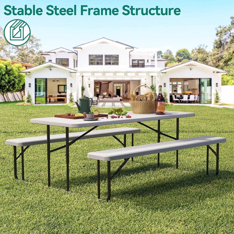 Dextrus 6  Heavy Duty Alloy Steel Picnic Table, White - Image 4